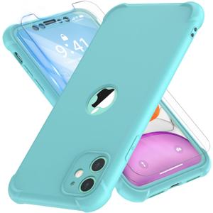 ORETECH for iPhone 11 Case, with[2 x Tempered Glass Screen Protector] [10 Ft Military Grade Drop Test] [Camera Protection] 360 Full Body Shockproof Protection Rubber Silicone for iPhone 11 6.1"-Green