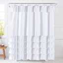 White Ruffle Farmhouse Shower Curtain, Cute Vintage Shabby Chic Fashion Textured Fabric Cloth Bathroom Curtain 72x72 Inch
