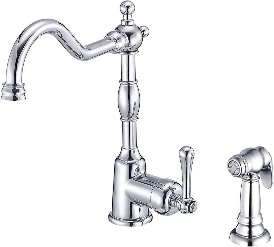 Gerber Opulence Kitchen Faucet with Side Spray - Farmhouse Style, Single Handle, Heavy-Duty Brass Construction, 2-Hole Installation in Chrome, D401157