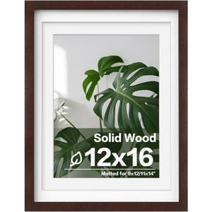 Egofine 12x16 Picture Frames with Plexiglass, Display Pictures 9x12/11x14 with Mat or 12x16 Without Mat for Wall Mounting, Walnut Color