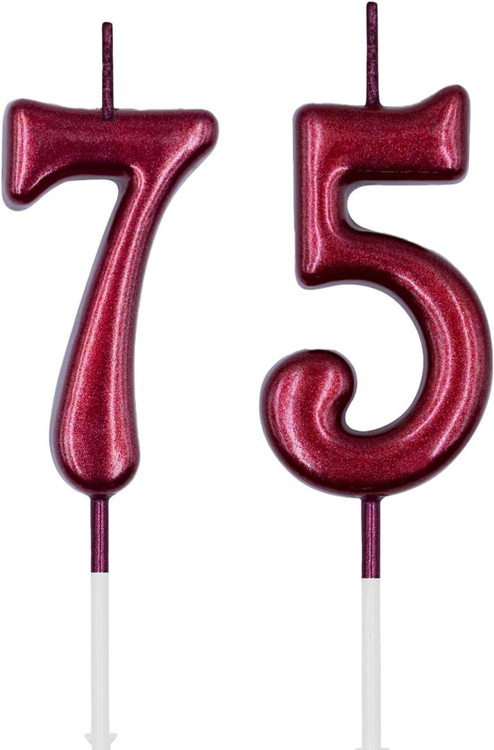 75th & 57th Birthday Candles, Red Number 75 57 Candle for Cake, Happy Birthday Cake Topper Decoration for Birthday Anniversary Celebration Party Supplies