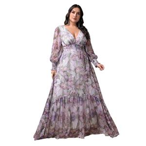 TOLEEN Women's Plus Size Dresses Spring Summer Casual Elegant V Neck Floral Print Lantern Sleeve Long Maxi Dress 3X