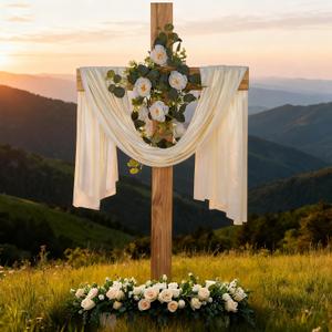 71 Inch Wedding Decorations Wedding Wood Cross and White Ribbons Eucalyptus Garlands Large Standing Cross Decoration Christian Religious Marriage Gifts for Ceremony and Reception Indoor Outdoor Decor (Brown)