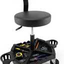 Rolling Shop Stool with Wheels, Mechanic Chair Garage Stool with Backrest, 20.08" to 25.59"