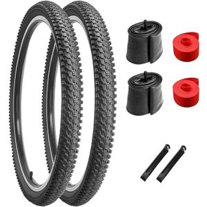 2-Pack 20/24/26 Inch Mountain Bike Tires, Off-Road Bicycle Replacement Folding MTB Tires Set, Schrader Valve Bike Tubes, Bicycle Tire Levers and Tire Liners (26x1.95-30TPI-Black)