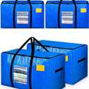 Extra Large Moving Bags, 4 Pack Heavy Duty Storage Bags Boxes Bins Totes with Handles Zippers Visible Window for Clothes College Dorm Travel, Blue