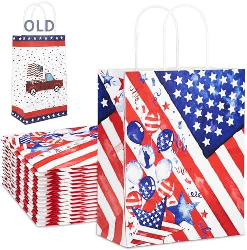 Patriotic Gift Bags with Handles, 16 Pieces Pack American Flag Party Favor Bags for President Day, Independence Day, Labor Day, Veterans Day, Forth of July American Patriotic Party Supplies, 8"x10"x4"