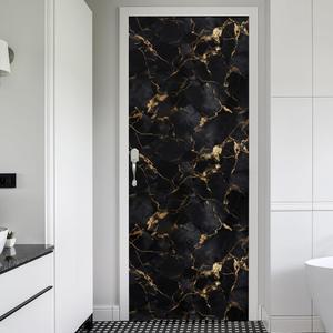 REDAMANCY Modern Black Gold Marble Abstract Peel and Stick Door Stickers Vinyl Mural Decals Decor Modern Wallpaper Self-Adhesive, Waterproof, Removable