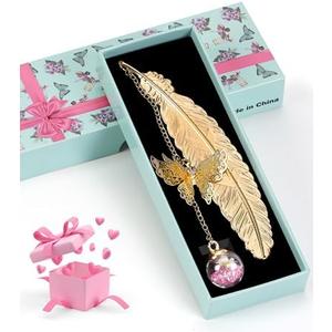Pack of 2, Bookmark Christmas Gifts for Women Teacher - Cute Metal Bookmarks Stocking Stuffers for Teens Coworker Book Lovers Student, Unique Feather Butterfly Book Mark Cool Birthday Book Club Stuff Gift Ideas