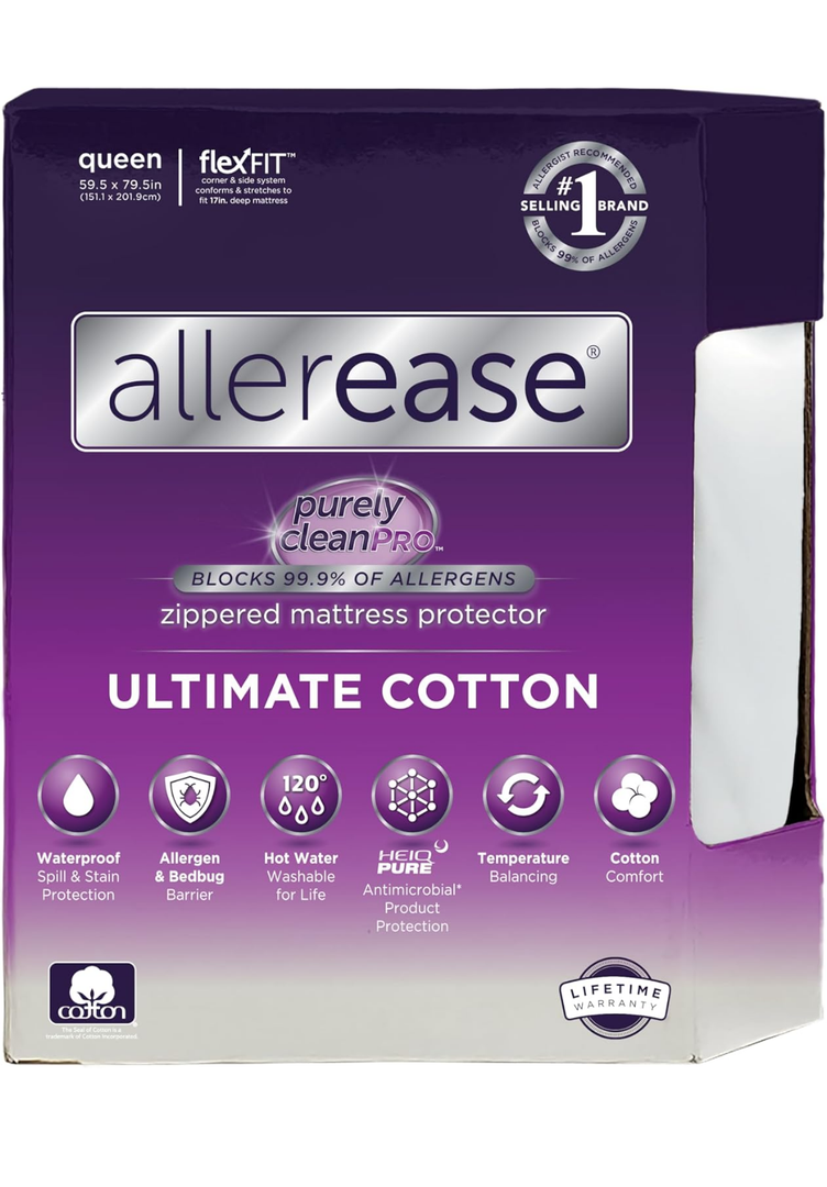 AllerEase Ultimate Allergy Protection and Comfort Zippered Mattress Protector, Queen