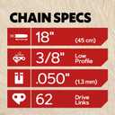 Oregon 3-Pack Chainsaw Chain 3/8" LP Pitch, .050" (1.3 mm) Gauge for 18" (45cm) Bar, 62 Drive Links Low-kickback Replacement Saw Chain, Fits Husqvarna, Echo, Poulan, Homelite, Craftsman and more