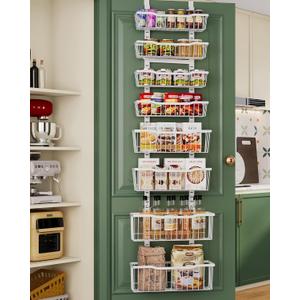 Over The Door Organizer, 8-Tier Over The Door Pantry Organizer with Adjustable Baskets, Metal Hanging Pantry Organizers and Storage for Kitchen, Back of Door Seasoning Rack (White)