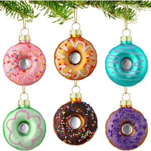 6 Pack Christmas Cupcake Ornaments Glass Christmas Tree Donut Hanging Ornaments Mini Glass Blown Cupcake Donut Dessert Decor Set for Xmas Tree Pendant Home Birthday Party Decoration(Donut Style)