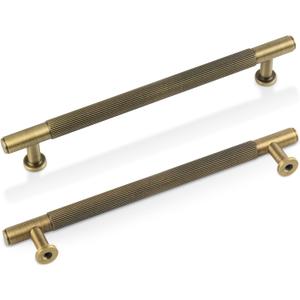 Antique Brass Cabinet Pulls, 6-3/10 Inch Solid Brass Dresser Drawer Handles, Modern Furniture Hardware Door Pulls for Cupborard Wardrobe Closet Vanity, Pack Of 5