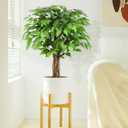 3ft Ficus Artificial Trees with Natural Curved Trunks, 36" Tall Lush Faux Tree for Home Decor Indoor, Green Lifelike Fake Ficus Tree Artificial Plants(Set of 2)