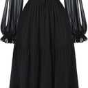 Scarlet Darkness Women Renaissance Off Shoulder Split Sleeve Smocked Waist Tiered Maxi Dress,2XL
