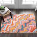 Aldopein Colorful Abstract 5x7 Area Rug Ultra Thin Light Weight Funky Aesthetic Colorful Striped Living Room Rug Orange Blush Washable Carpet for Kitchen Entryway Bedroom Dining Room Dorm Office