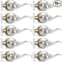 10 Pack Privacy Door Levers Brushed Nickel Door Handles, Wave Style Reversible Keyless Door Handles, Heavy Duty Interior Door Knobs for Bedroom Bathroom Doors