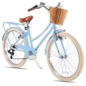 KEANO Poppy 20 24 Inch Kids Bike for Girls Ages 7-12 Years 7-Speed Hybrid City Bike for Kids Teens with Basket Princess Bicycle Blue