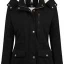 Pursky Women's Winter Coat Warm Cotton Military Jacket Thicken Sherpa Lined Parka with Removable Hood (XX-Large, Black)