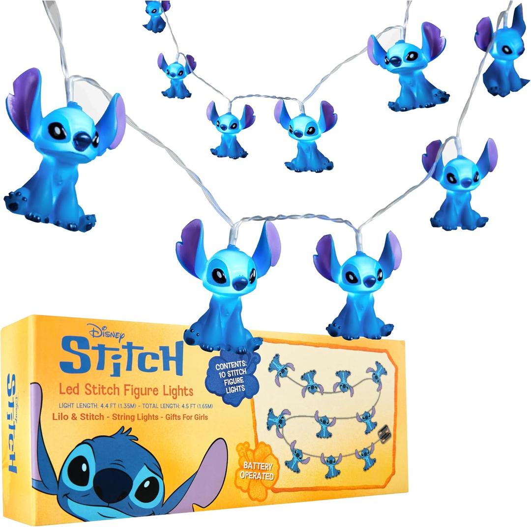 Disney Stitch LED String Lights for Kids, Teens, Adults, 10 Battery Operated Indoor 59 Fairy Lights, Room Decor Lighting, Gifts for Kids (Blue Stitch)