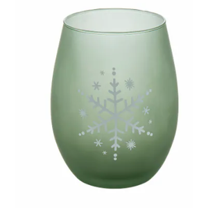 Tabletops Unlimited Snowflake Stemless Wine Glass Set - Green, 2 Pcs