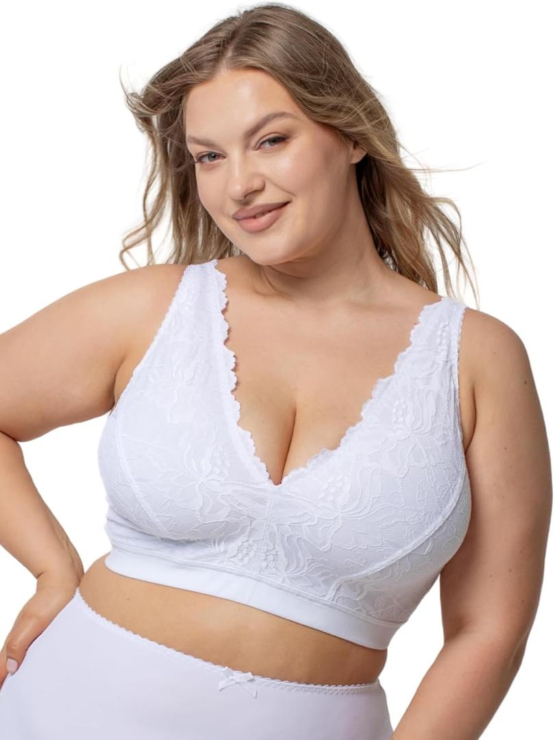 Kudreshov Lingerie Freya Cotton Stretch Lace Women's Bra – Non-Padded, No Underwire, White, Plus Sizes B-DDD, XXL 42C