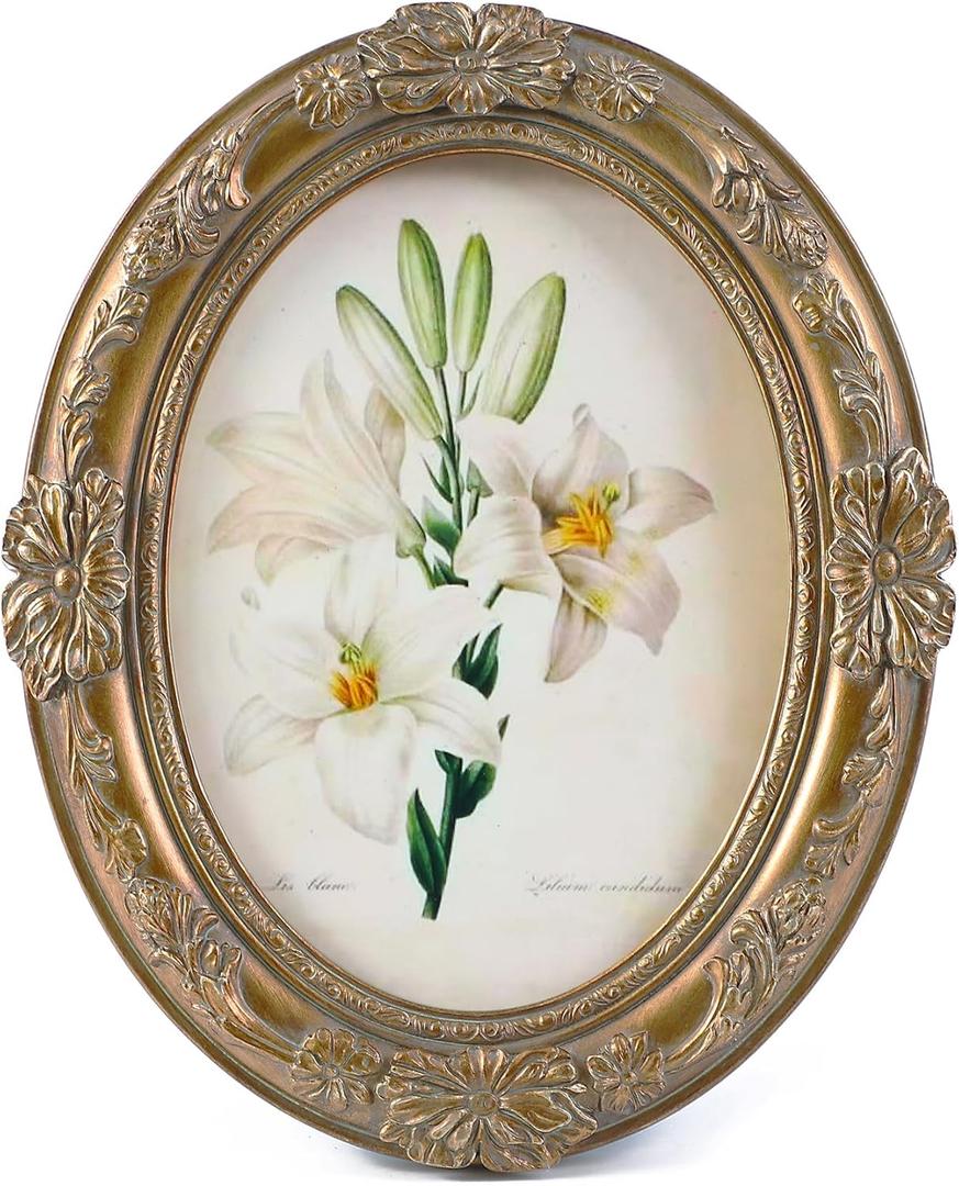 Vintage Picture Frames 5x7 Oval Bronze Antique Ornate Picture Frames with Embossed Flower,Tabletop and Wall Mount,Glass Front,Retro Victorian Home Decor,Photo Gallery Wall Decor