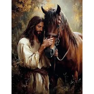 BOHADIY 5D Jesus Diamond Painting Kits for Adults, DIY Horse Diamond Art Painting Kits for Beginner, Full Drill Gem Art Painting Crafts for Home Wall Decor Gift 12x16