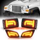 Brighter TJ LED Turn Signal Lights and Side Marker Lights with Cool TJ Shape, Front Turn Signal Lamps Fender Side Markers Lights with Smoked Lens Covers Fit for Wrangler TJ 1997-2006, Plug & Play