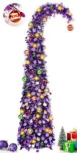 MACTING Whimsical Halloween Tree with Eyeball String Lights 5FT Black Pop Up Christmas Tree with 30 Eyeball Lights Collapsible Tinsel Pencil Curved Tree for Apartment Porch Indoor Outdoor Xmas Decor