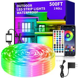 500ft Outdoor LED Strip Lights Waterproof,IP68 Waterproof Led Rope Lights with Remote and App ControlledMusic Sync RGB Outdoor Led Strip Lights for Bedroom,Roof,Courtyards2 Rolls of 250ft