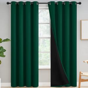 Yakamok 100% Blackout Curtains for Bedroom 96 Inch Length, Total Light Blocking Drapes with Black Backing, Thermal Insulated Solid Grommet Panels for Living Room, 52Wx96L, Emerald Green, 2 Panels