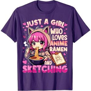 Just A Girl Who Loves Anime Ramen and Sketching Japan Anime T-Shirt, Small