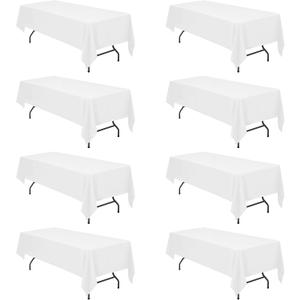 BRILLMAX 8 Pack White Tablecloths 60 x 126 Inch for 8ft Rectangle Tables - 150 GSM Polyester Fabric, 15" Standard Drop, Water, Stain & Wrinkle Resistant Cloth Cover for Wedding Banquet Dining Buffet
