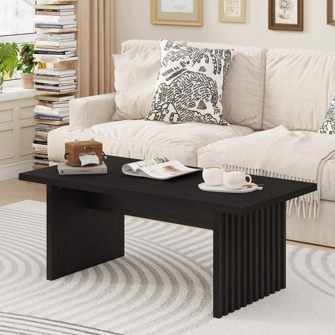 BON AUGURE Black Coffee Table, Modern Coffee Tables for Living Room, Wooden Center Table, Living Room Tables for Home, Office (Black Oak, 43Inch)