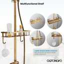 gotonovo Bathroom Exposed Shower Faucet Outdoor Shower System 8 Inch Rainfall Shower Head Set with Tub Spout and Handheld Spray Double Cross Handles Wall Mount with Shower Shelf Antique Brass