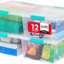 IRIS USA 12 Qt. Craft Storage Bins with Lids, 4-Pack, |Made in USA|, Clip Box, Medium Plastic Sensory Bin Tote Organizer Containers for Art Supplies, Paper, & Office, Stackable - Clear/Seafoam Blue