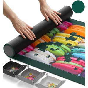 The Original Newverest Jigsaw Puzzle Mat Roll Up, Forest Green, 39.4 x 23.6 Portable Keeper Up to 1000 Pieces with Non-Slip Rubber Bottom & Smooth Top + 3 Puzzle Sorting Trays & Travel Storage Bag, 1000 pcs