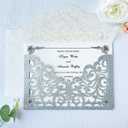 5.1 x7.1 inch 50PCS Silver Glitter Flora Laser Cut Wedding invitation Pocket with Envelopes Wedding Invitations Kit for Quinceanera Bridal Shower Party Invite