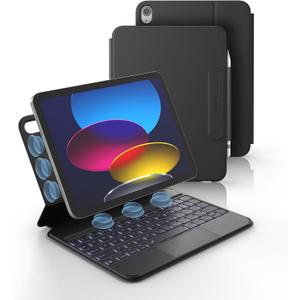 Dexnor for iPad (A16) 11th/10th Generation Case with Keyboard Ultra-Thin Magnetic Folio Keyboard Case Trackpad Pencil Holder Backlit Rechargeable for iPad A16 11" 2025/10th Gen 10.9" 2022, Black