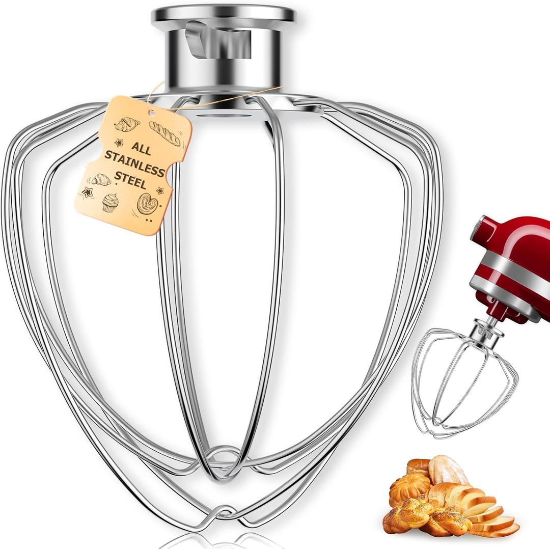6-Wire Whip Attachment Fits KitchenAid Tilt-Head Stand Mixer Replace K45WW, Stainless Steel, Egg Heavy Cream Beater, Cakes Mayonnaise Whisk (All Stainless Steel)