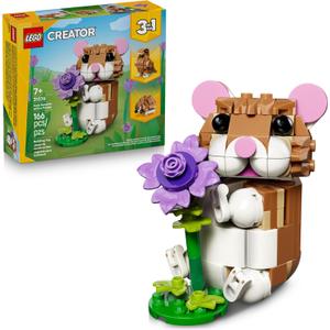 LEGO Creator 3 in 1 Cute Hamster with a Flower Building Toy for Girls & Boys, Ages 7+ - Kids Build a Hamster, Hedgehog or Eagle Animal Figure - Gift Idea for Birthdays - 31376