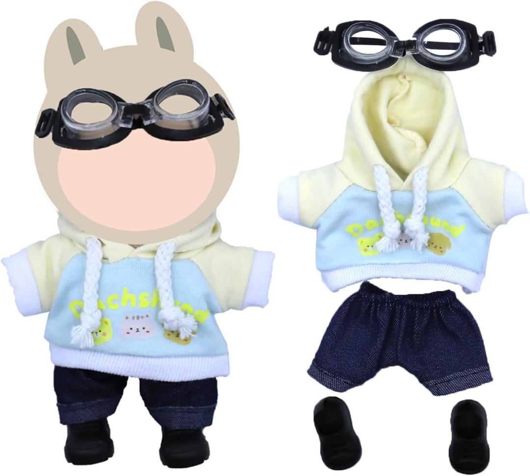 17cm Doll Clothes,Outfit Set Includes Shoes for 17cm Dolls-Fashion Premium Cute Easy Removable Doll Clothing Set with Accessories(No Doll)(Van-Hoodie-Yellow-4)