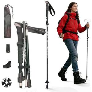 QIYUANCHUANG Foldable Hiking Pole 45-54” Height Adjustable 5'2"+, 1/4" Camera Mount Collapsible Trekking Pole 14" Compact for Women Seniors (Phone Stand Sold Separately)(1Pack, Black, EVA)