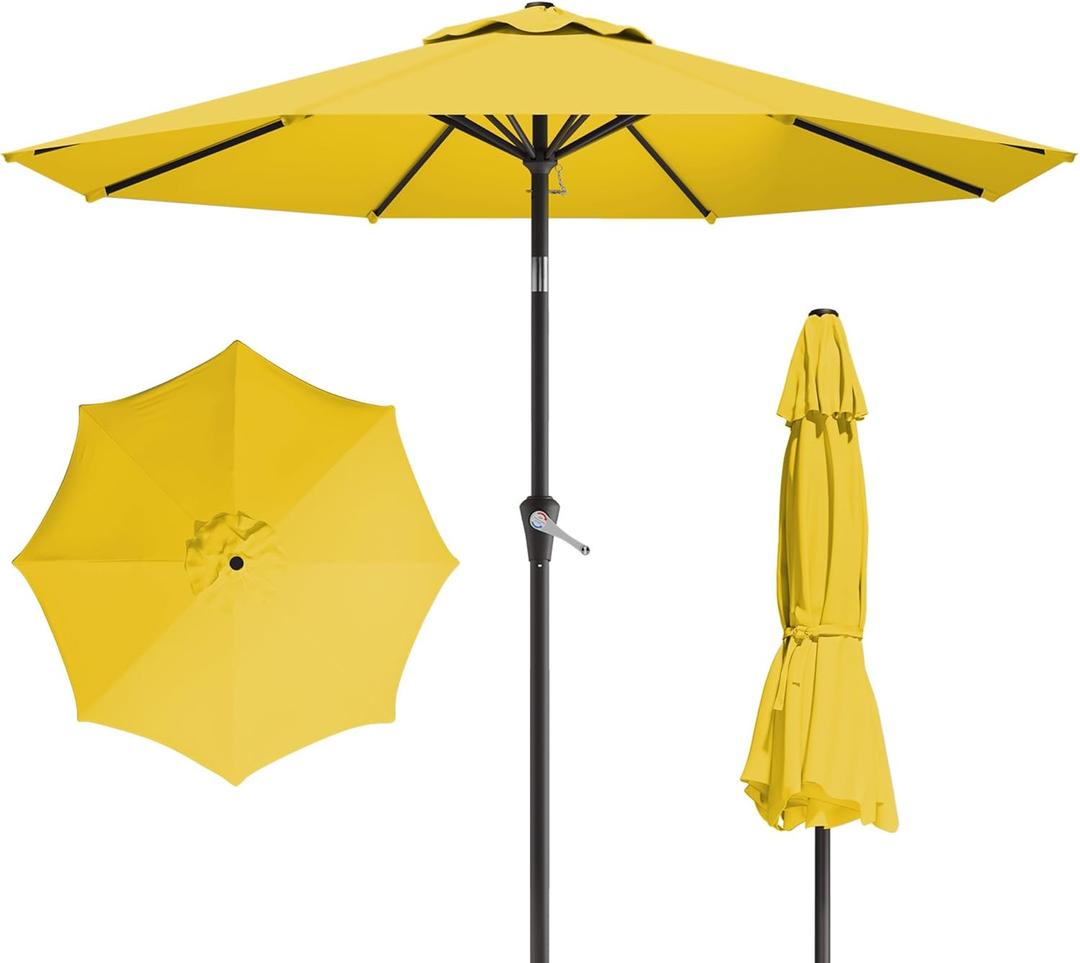 10FT Patio Umbrella, Outdoor Umbrella with Push Button Tilt and Crank, 8 Sturdy Ribs, UV Protection & Waterproof Market Umbrella for Pool, Backyard, Beach,Deck(Yellow)