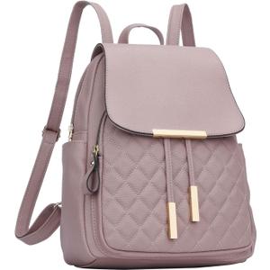 KKXIU Quilted Trendy Leather Backpack Purse for Women and Ladies Shoulder Travel Daypacks Bags (Pink)