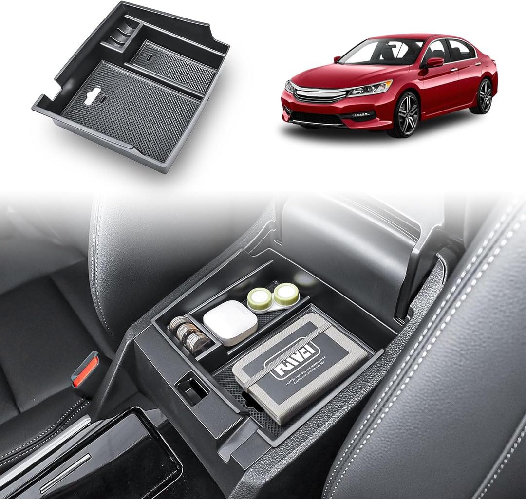 HGWEI Center Console Organizer Compatible with Honda Accord Sedan 2013-2017 Middle Armrest Storage Insert with Charging Access, Accord Interior Accessories Secondary Tray for Daily Essentials