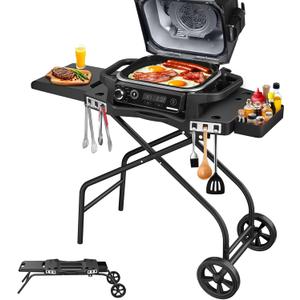 Grill Stand for Ninja Woodfire Outdoor Grills, Fits for Ninja OG700 Series OG701 OG705 OG750 OG751, Collapsible Outdoor Grill Cart for ninja Smoker, 22" Blackstone, Hooks
