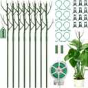 8 Pack Monstera Plant Support Stakes, 27.5inch Detachable Twig Plant Support Stakes with 12 Orchid Clips, 8 Twist Clips 65ft Twist Ties - Ideal Plant Stakes for Indoor Outdoor Plants